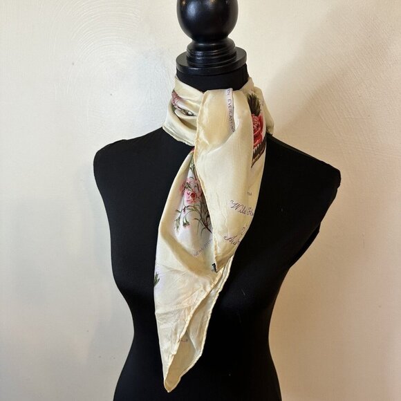 Fresca Womens Vintage Square Neck Scarf Ivory Botanical Japan Acetate Scarves - Picture 2 of 11